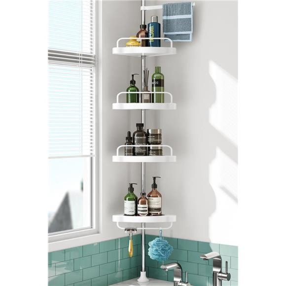Corner Shower Caddy Tension Pole  Rust Proof 4Tier Shampoo Storage Organizer - Picture 1 of 6